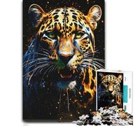 Dramatic Leopard Portrait with Golden Accents Jigsaw Puzzle, 500 Pieces | A focused indoor hobby - an activity that can be paused and resumed alone or together.