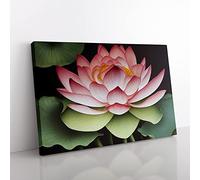 Dramatic Lotus Flower Canvas Wall Art Print Ready to Hang, Framed Picture for Living Room Bedroom Home Office Décor, 76x50 cm (30x20 Inch)