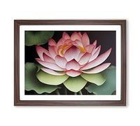 Dramatic Lotus Flower Framed Print | A4 Walnut Framed Wall Art | Ready to Hang | Modern Floral Picture | Living Room Bedroom Lounge Office