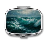 Dramatic Ocean Seascape Large Crashing Waves Pill Box 2 Compartment Portable Medicine Pill Case Travel Pill Organizer for Pocket Purse