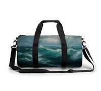 Dramatic Ocean Seascape Large Crashing Waves Travel Gym Bag for Women Men Cylindrical Duffle Bag Sport Workout Bag with Shoulder Strap