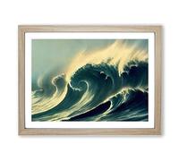 Dramatic Ocean Wave Framed Print | A2 Oak Framed Wall Art | Ready to Hang | Modern Nautical Picture | Living Room Bedroom Lounge Office