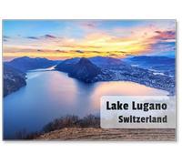 Dramatic Sunset Over Lake Lugano in Swiss Alps, Switzerland, Fridge Magnet