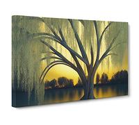 Dramatic Weeping Willow Tree Canvas Print | Gallery Wrapped 30mm Frame Wall Art | 30x20 inches | Ready to Hang | Contemporary Landscape Picture | Living Room Bedroom Lounge Office