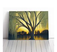 Dramatic Weeping Willow Tree Green, Green, Cream | Canvas Wall Art Print | Framed & Ready to Hang Picture | Modern Home Decor for Living Room, Bedroom, Kitchen or Office | 30x20 Inches