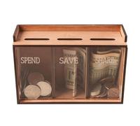 Dranng Wooden Money Box | 3 Compartments Reusable Money Saving Box With Removable Lid, Portable Saver Money Storage Organizer, Coin Box