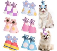 DRANSMIC 6 Pack Mini Party Hats for Stuffed Animals, Birthday Party Cone Hats Dolls Dog Cat Rabbit Puppies Assorted Animal Birthday Decorations