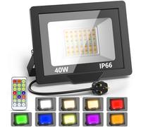 Draome RGBW LED Flood Lights Outdoor 40W, Colour Changing Flood Lights Dimmable with Remote Control and Cycle Timer, IP66 Waterproof Design, Perfect for Gardens, Landscapes and Stages. UK 3-Pin Plug