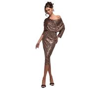 Draped cowl neck dress with sequins for women Goddiva Midi Marron 40
