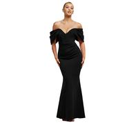 Draped sleeve dress for women Goddiva Off The Shoulder Maxi Noir 46