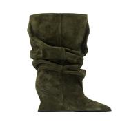 Draped Suede Wedge Ankle Boots - female - Balmain - Ankle Boots - Green - 6 UK - Shoes 6 UK