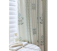DrapePalette-Linen Blend Pinch Pleated Curtains for Living Room, Bedroom, Dining Room-Light Filtering Curtains 1 Panel - Floral Printed Design - Antique White, 52" W x 96" L