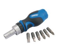Draper 01050 - 7 Piece STUBBY Ratchet/Ratcheting Screwdriver 1/4" Holder & Bits
