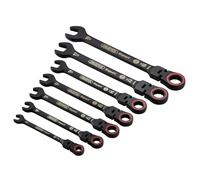 Draper Expert Combination Spanner Set Hi-Torq Metric Flexible Head Ratchet, Black, 7 Piece