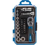 Draper 27-Piece Ratchet Metric Socket Set | 1/4 Inch Square Drive Ratchet Tool and Impact Sockets Set | Mechanics Workshop Hand Tools | 04778