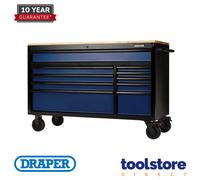 Draper Bunker Workbench Roller Tool Cabinet, 10 Drawer, 56", Blue 08237