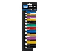 Draper 1/4" 3/8" 1/2" Deep Socket Sets Metric Colour Coded CRV c/w Storage Rail