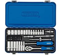 Draper 1/4" 45 Piece Square Drive Metric Socket Set | Micrometre Reversible Hand Tool |Soft Grip Ratchet | 12 Metrics Sockets Mechanics Car Tools | Metal Storage Case | Hex Bit Adaptor | 16365