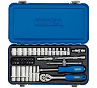 Draper 1/4" 45 Piece Square Drive Metric Socket Set | Micrometre Reversible Hand Tool |Soft Grip Ratchet | 12 Metrics Sockets Mechanics Car Tools