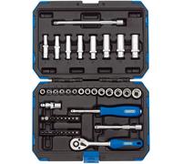 Draper 1/4" 47 Piece Square Drive Metric Socket Set | Micrometre Reversible Hand Tool |Soft Grip Ratchet | 21 Metrics Sockets Mechanics Car Tools | P