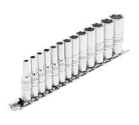 Draper 1/4"D Deep Metric 6 Point Socket Set on a Metal Rail 13 Piece 16490