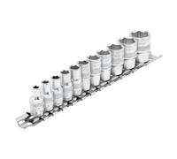 Draper 1/4" Imperial Socket Set on a Metal Rail 11 Piece 6 point Standard 16488