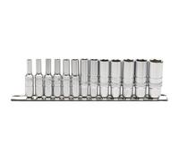 Draper 16490 1/4-Inch Square Drive Metric 13 Piece Deep Sockets on Metal Rail
