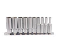 Draper 10 Piece 1/4" Deep Socket Set | 6 Point Hex Socket | Square Drive Hand Tools | Chrome Vanadium Steel Wrench Accessory | Metal Rail | 16399