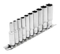 Draper 10 Piece 1/4" Deep Socket Set | 6 Point Hex Socket | Square Drive Hand Tools | Chrome Vanadium Steel Wrench Accessory | Metal Rail | 16399