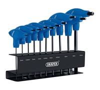 Draper 10 Piece T-Handle Hexagon Allen Key Set | Metric Long Pattern Hand Tools | Hex Key Wrench Kit | Long Arm Chrome Vanadium Steel Kit | Steel Wall Mounting Stand| 33869