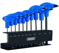 Draper 10 Piece T-Handle Hexagon Allen Key Set | Metric Long Pattern Hand Tools | Hex Key Wrench Kit | Long Arm Chrome Vanadium Steel Kit | Steel Wall Mounting Stand| 33869