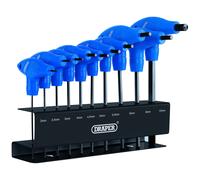 Draper 10 Piece T-Handle Hexagon Allen Key Set | Metric Long Pattern Hand Tools | Hex Key Wrench Kit | Long Arm Chrome Vanadium Steel Kit | Steel Wal