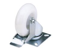 Draper 100mm Dia. Swivel Plate Fixing Nylon Wheel With Brake - S.w.l. 125Kg 65504