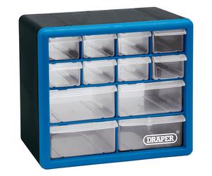 Draper 12 Drawer Organiser Storage Unit Plastic | Workshop Home Office Cabinet Cupboard | Wall Mountable | 12014, 12 Part