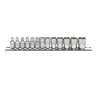 Draper 16487 1/4-Inch Square Drive Metric Sockets on Metal Rail, 13 Piece