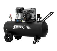 Draper 150L 230V Belt-Driven Air Compressor 2.2kW/3hp 13A On Wheels 55305