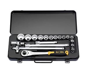 Draper 15356 Elora Metric Socket Set, 1/2" Square Drive, 40.4cm x 17cm x 5.4cm, 19 Pcs