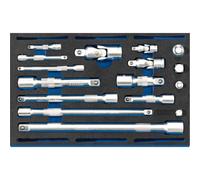 Draper 63530 Extension Bar, Universal Joints and Socket Convertor 16 Piece Set in 1/4 Drawer Eva Insert Tray , Blue