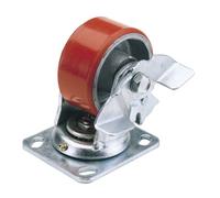 Draper 160mm Dia. Swivel Plate Fixing Heavy Duty Polyurethane Wheel With Brake - S.w.l. 400Kg 65530