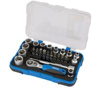 Draper 1/4" 25 Piece Square Drive Metric Socket Set | Micrometre Reversible Hand Tool |Soft Grip Ratchet | 12 Metrics Sockets Mechanics Car Tools | Plastic Storage Case | Hex Bit Adaptor | 16354