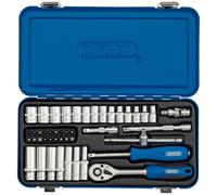 Draper 1/4" 45 Piece Square Drive Metric Socket Set | Micrometre Reversible Hand Tool |Soft Grip Ratchet | 12 Metrics Sockets Mechanics Car Tools | Metal Storage Case | Hex Bit Adaptor | 16365