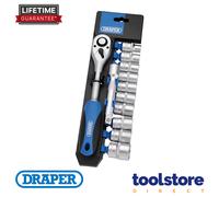 Draper 12-Piece 1/2-Inch Square Drive Metric Socket & Ratchet Set - DIY Home, Workshop & Car Kit