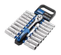 Draper 16377 1/2-Inch Square Drive Combined MM/AF Deep Socket and Ratchet 20 Piece Set , Blue