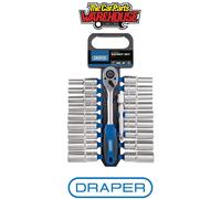 Draper 16377 Combined MM/AF Deep Socket and Ratchet Set 1/2" Sq Dr (20 Piece)