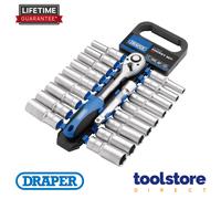 Draper 16377 Combined MM/AF Deep Socket and Ratchet Set, 1/2" Sq. Dr. (20 Piece)