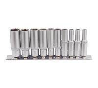 Draper 10 Piece 1/4" Deep Socket Set | 6 Point Hex Socket | Square Drive Hand Tools | Chrome Vanadium Steel Wrench Accessory | Metal Rail | 16399