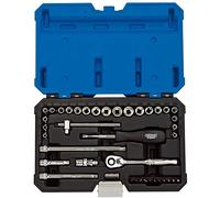 Draper 1.4" Square Drive Metric Imperial Combined Socket Set - 40 Piece - Silver