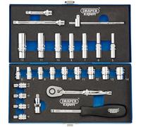 Draper Socket Set 16476 – 1/4-Inch Square Drive Metric, 26-Piece, Blue