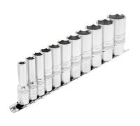 Draper 16495 Deep Socket Set 3/8-inch Square Drive Imperial 11-piece on Metal Rail, Blue