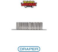 Draper 16495 Deep Socket Set 3/8-inch Square Drive Imperial 11-piece on Metal Rail, Blue